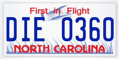 NC license plate DIE0360