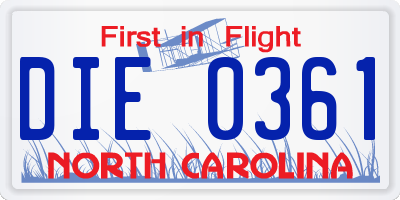 NC license plate DIE0361