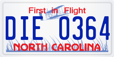 NC license plate DIE0364