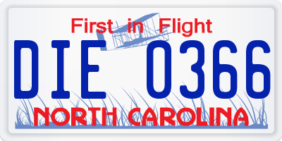 NC license plate DIE0366