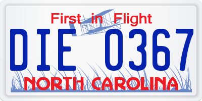 NC license plate DIE0367