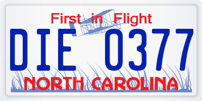 NC license plate DIE0377