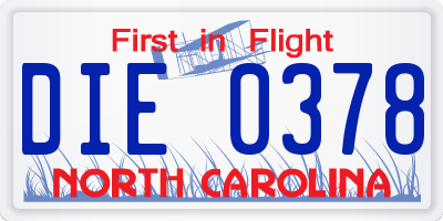 NC license plate DIE0378