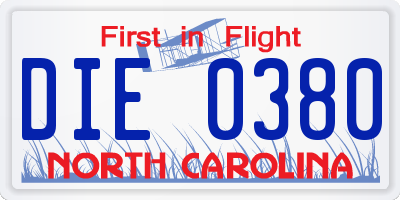 NC license plate DIE0380