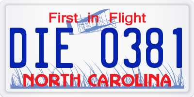 NC license plate DIE0381