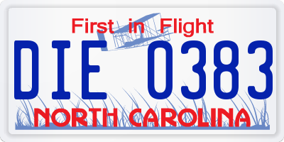 NC license plate DIE0383