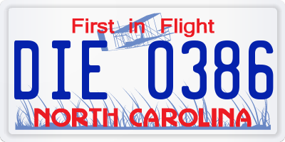 NC license plate DIE0386