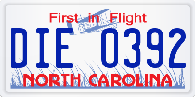 NC license plate DIE0392