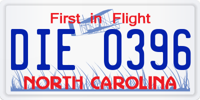 NC license plate DIE0396
