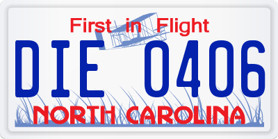 NC license plate DIE0406