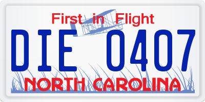 NC license plate DIE0407