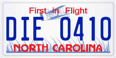 NC license plate DIE0410