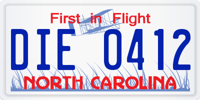 NC license plate DIE0412