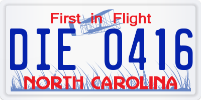 NC license plate DIE0416