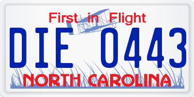 NC license plate DIE0443
