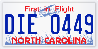 NC license plate DIE0449