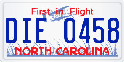 NC license plate DIE0458