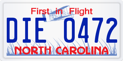 NC license plate DIE0472