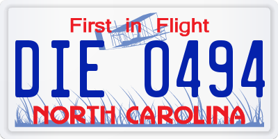 NC license plate DIE0494
