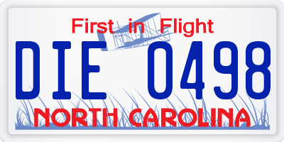 NC license plate DIE0498
