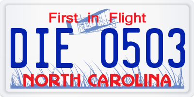 NC license plate DIE0503