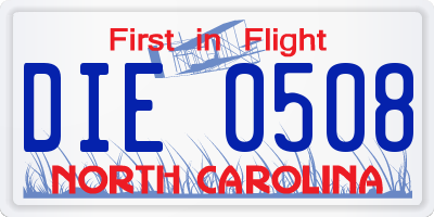 NC license plate DIE0508