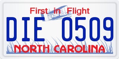 NC license plate DIE0509