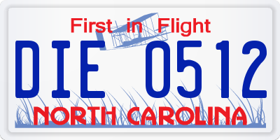 NC license plate DIE0512