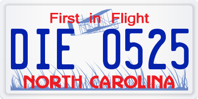 NC license plate DIE0525