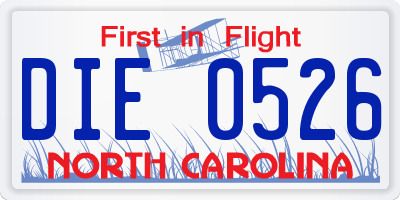 NC license plate DIE0526