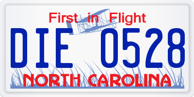 NC license plate DIE0528