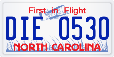 NC license plate DIE0530
