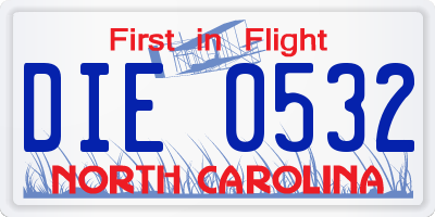 NC license plate DIE0532