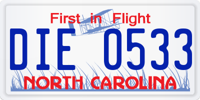 NC license plate DIE0533