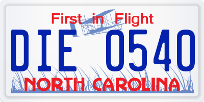 NC license plate DIE0540
