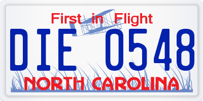 NC license plate DIE0548