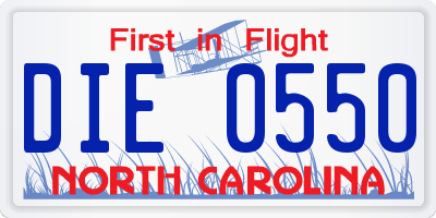NC license plate DIE0550