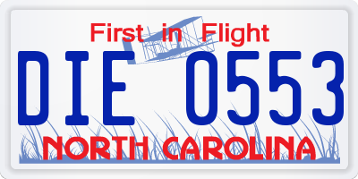 NC license plate DIE0553