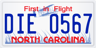 NC license plate DIE0567
