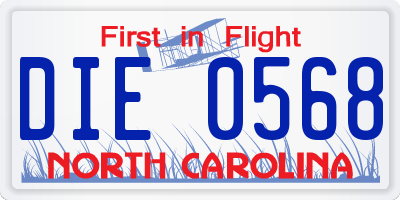 NC license plate DIE0568