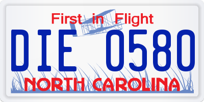 NC license plate DIE0580