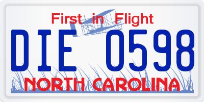 NC license plate DIE0598