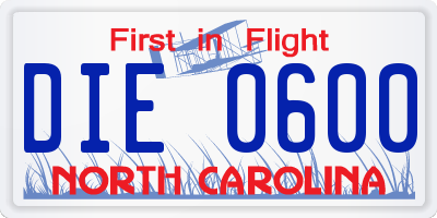 NC license plate DIE0600