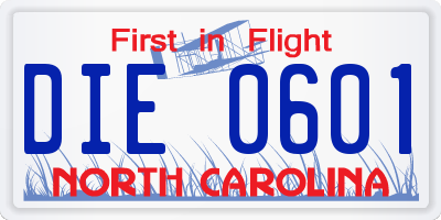 NC license plate DIE0601