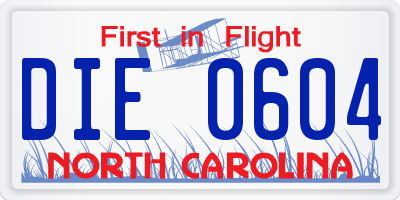 NC license plate DIE0604