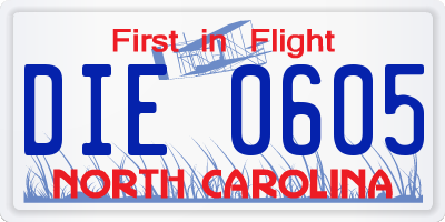 NC license plate DIE0605