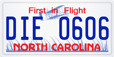 NC license plate DIE0606