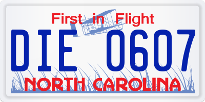 NC license plate DIE0607