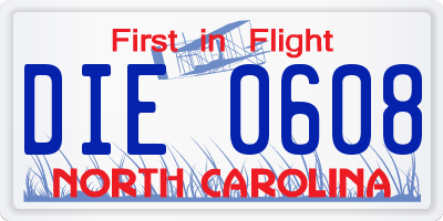 NC license plate DIE0608