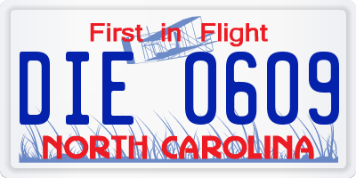 NC license plate DIE0609